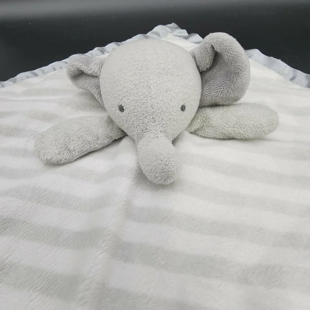Cloud‎ Island Elephant Lovey Grey Striped Satin Trim Unisex Security Blanket